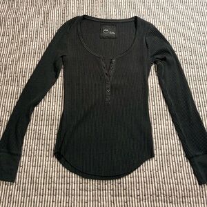 Aerie Hunter Green Ribbed Long Sleeve Top